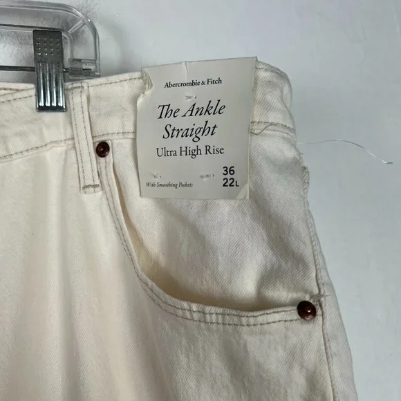 NWT Abercrombie & Fitch The Ankle Straight Ultra High Rise Cream Size 36 22 LONG - Picture 5 of 12